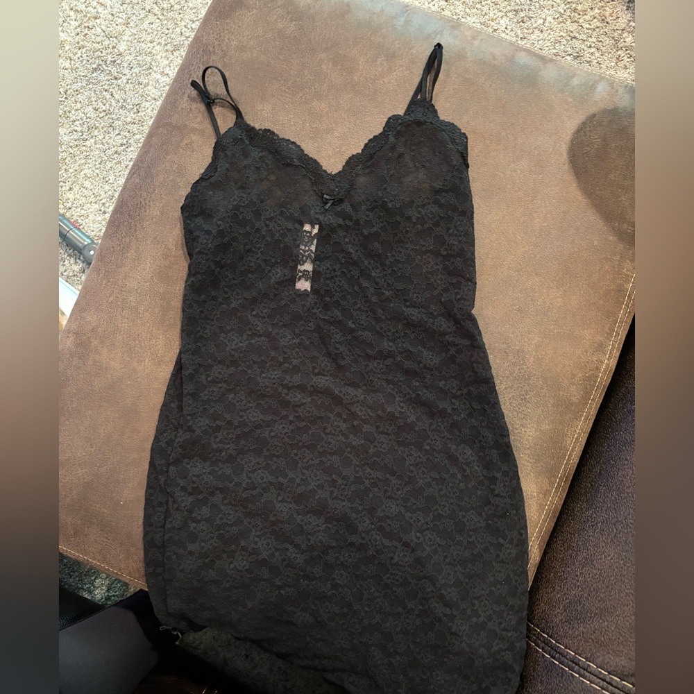 NWOT Victoria’s Secret Black Lace Slip Dress Lingerie Nightie Y2K Satin Trim S